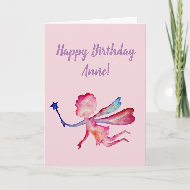 Happy Birthday Personalisierte rosa Märchenkarte Karte (Vorderseite)