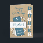Happy Birthday phantastisch Daughter blau rustikal Karte<br><div class="desc">Herzlichen Glückwunsch zum Geburtstag phantastische Tochter. Fügen Sie ihren Namen und eine Nachricht hinzu. Entworfen in blau und weiß,  mit einem *Kraft-Hintergrund. *Real Kraft Karte wird nicht verwendet</div>