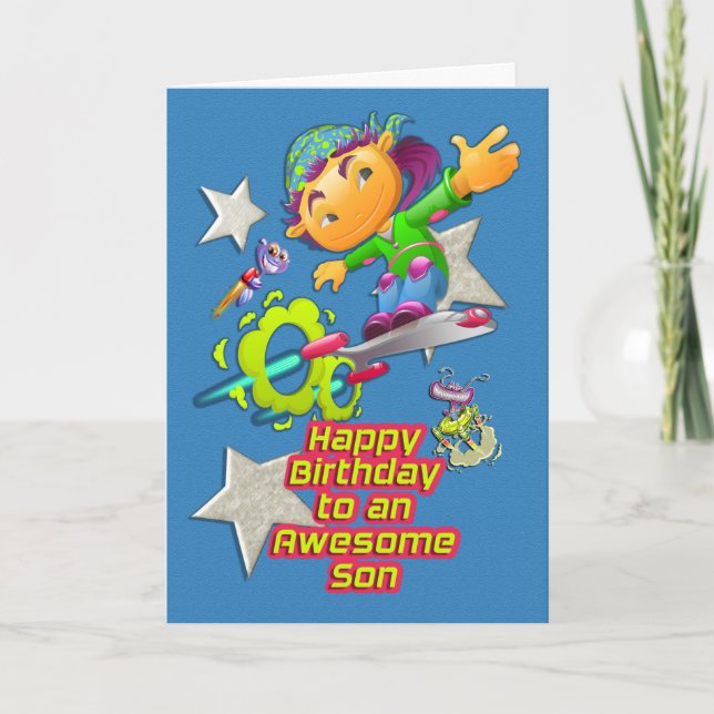 Happy Birthday Phantastisch Son Skateboard Boy & A Karte (Vorderseite)