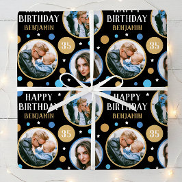 Happy Birthday Photo Collage Any Age 35th Blue Geschenkpapier