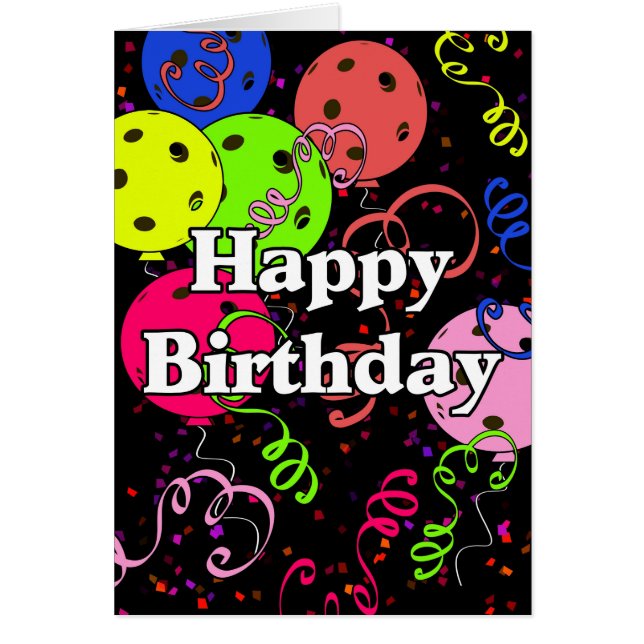Happy Birthday Pickleball Balloons Confetti Black (Vorne)