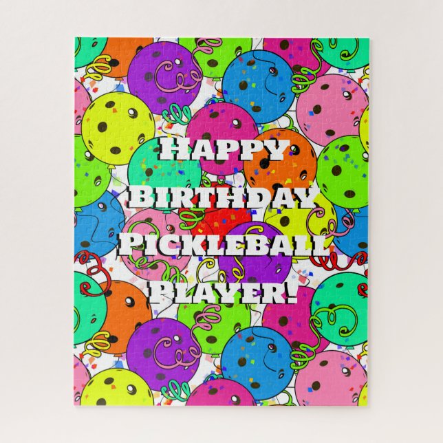 Happy Birthday Pickleball Balloons Confetti White (Vertikal)