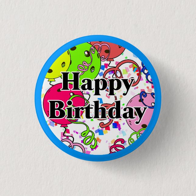 Happy Birthday Pickleball Balloons Confetti White Button (Vorderseite)