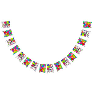 Happy Birthday Pickleball Balloons Confetti White Wimpelkette