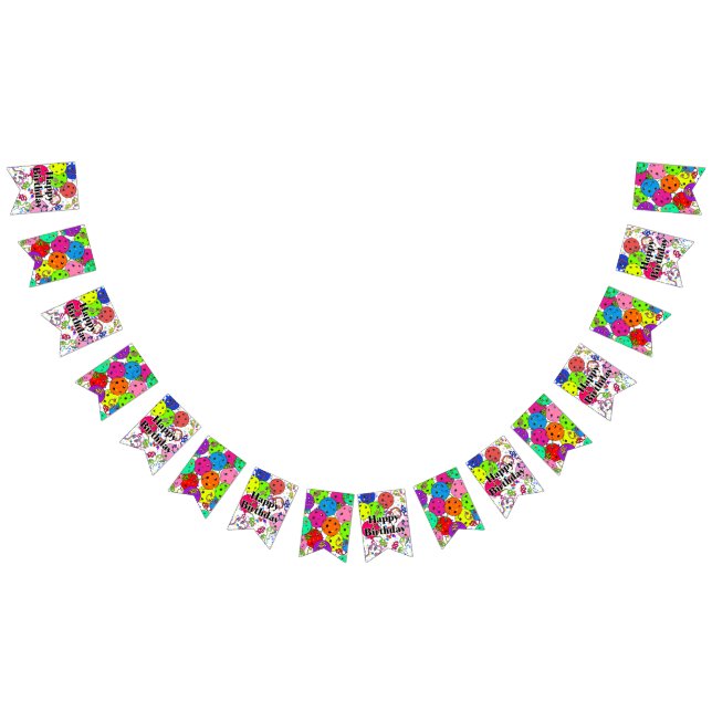 Happy Birthday Pickleball Balloons Confetti White Wimpelkette (Alle)
