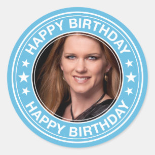 Happy Birthday Picture Frame in Blue Runder Aufkleber