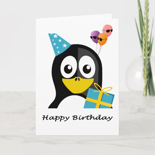 Happy Birthday Pinguin & Cool Balloons Card Karte (Vorderseite)