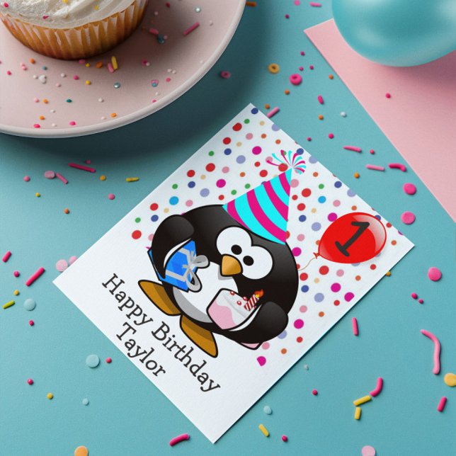 Happy Birthday Pinguin Kinder 1 Jahr alt Karte (Von Creator hochgeladen)