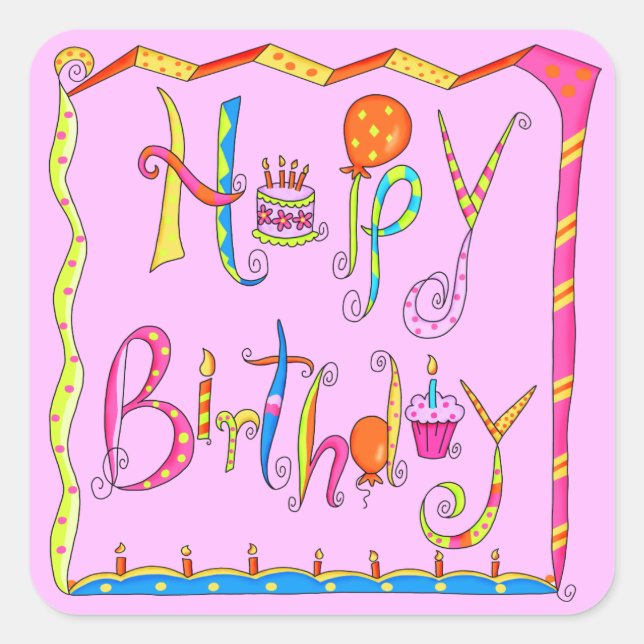 Happy Birthday Pink Aufkleber (Vorderseite)