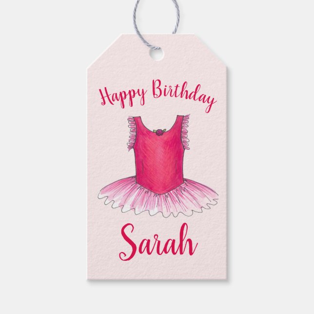 Happy Birthday Pink Ballet Dance Ballerina Tutu Geschenkanhänger (Vorderseite)