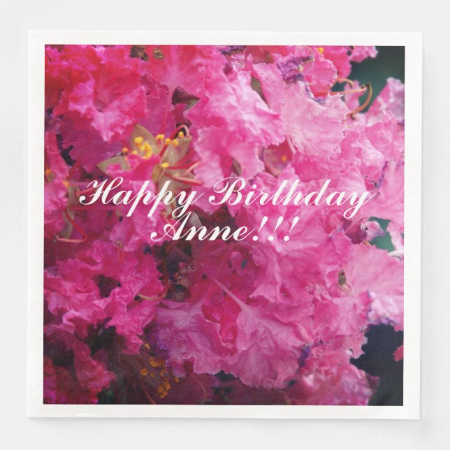 Happy Birthday Pink Blume Individuelle Name Serviette (Vorderseite)