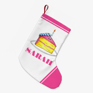 Happy Birthday Pink Cake Slice Candle Party Kleiner Weihnachtsstrumpf