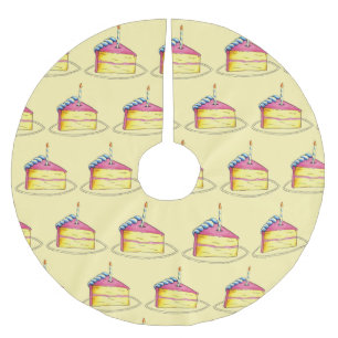 Happy Birthday Pink Cake Slice Candle Party Polyester Weihnachtsbaumdecke