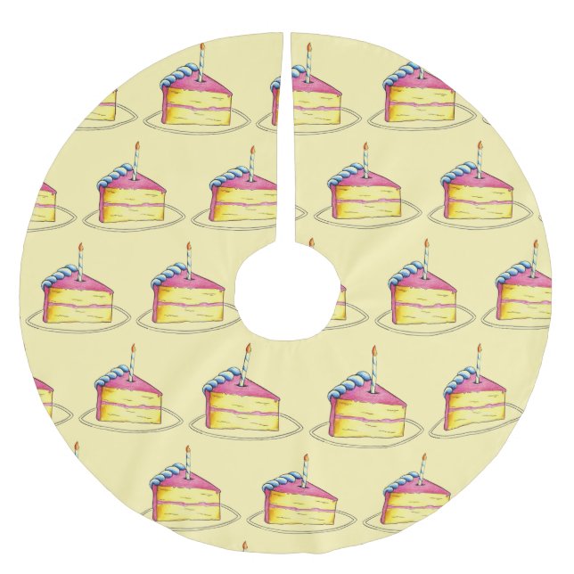 Happy Birthday Pink Cake Slice Candle Party Polyester Weihnachtsbaumdecke (Vorderseite)