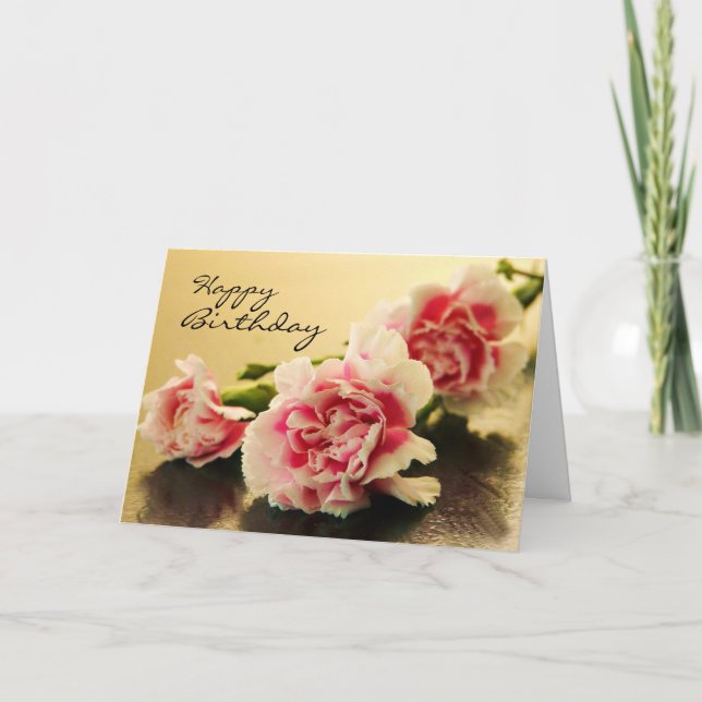 Happy Birthday Pink Carnys Floral Karte (Vorderseite)