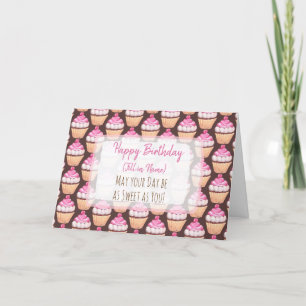 Happy Birthday Pink Cupcakes Personalisierte Karte