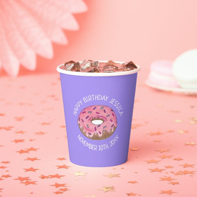 Happy Birthday Pink Donut Doughnut Bäckerei Pappbecher (Insitu)