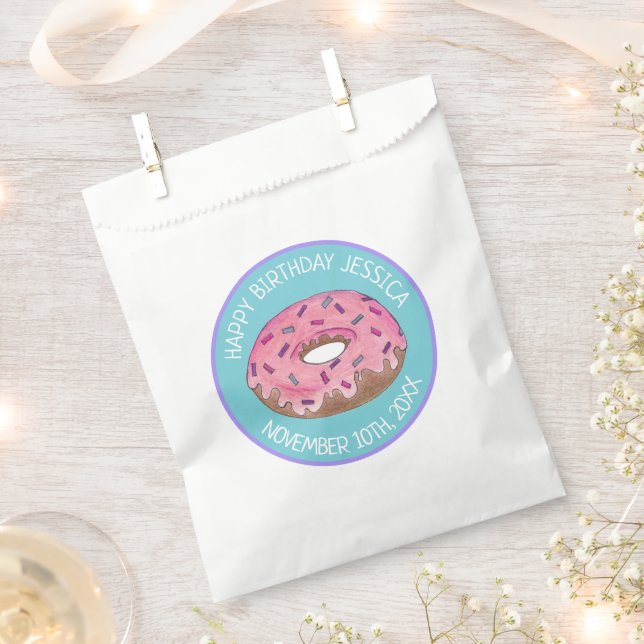 Happy Birthday Pink Donut Doughnut Bday Girl Paper Geschenktütchen (Ausgeschnitten)