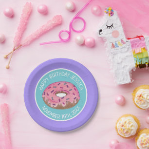 Happy Birthday Pink Donut Doughnut Bday Girl Paper Pappteller