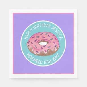 Happy Birthday Pink Donut Doughnut Bday Girl Paper Serviette