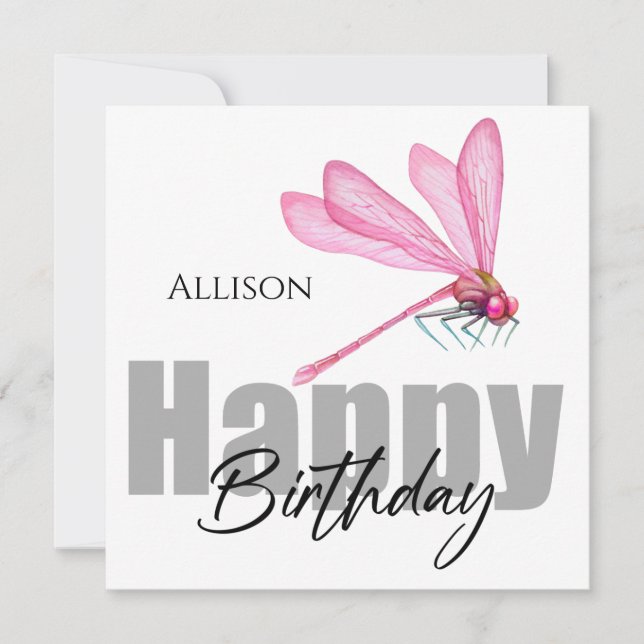 Happy Birthday Pink Dragonfly Personalisierter Nam Karte (Vorderseite)