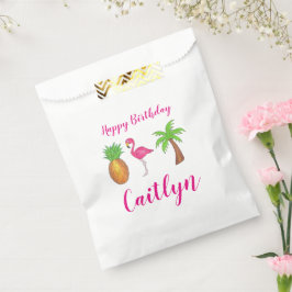 Happy Birthday Pink Flamingo Palm Tree Ananas Geschenktütchen