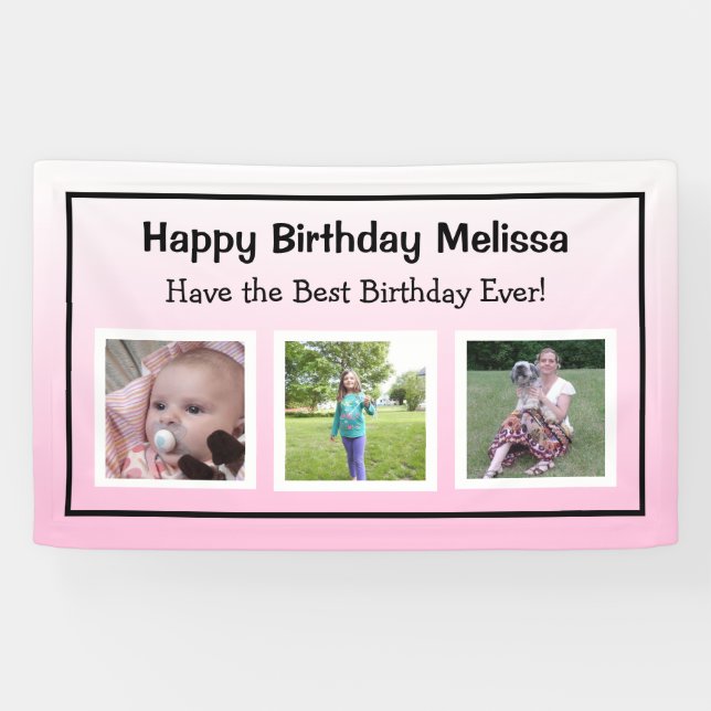 Happy Birthday Pink Foto Banner (Horizontal)