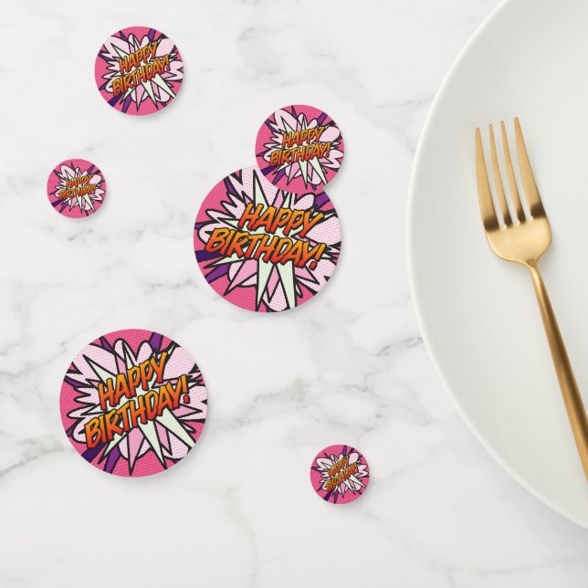 HAPPY BIRTHDAY Pink Fun Retro Comic Book Konfetti (Gruppe)