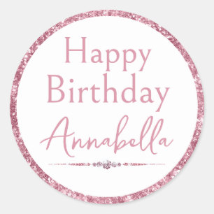 Happy Birthday Pink Glitzer und Diamonds Runder Aufkleber