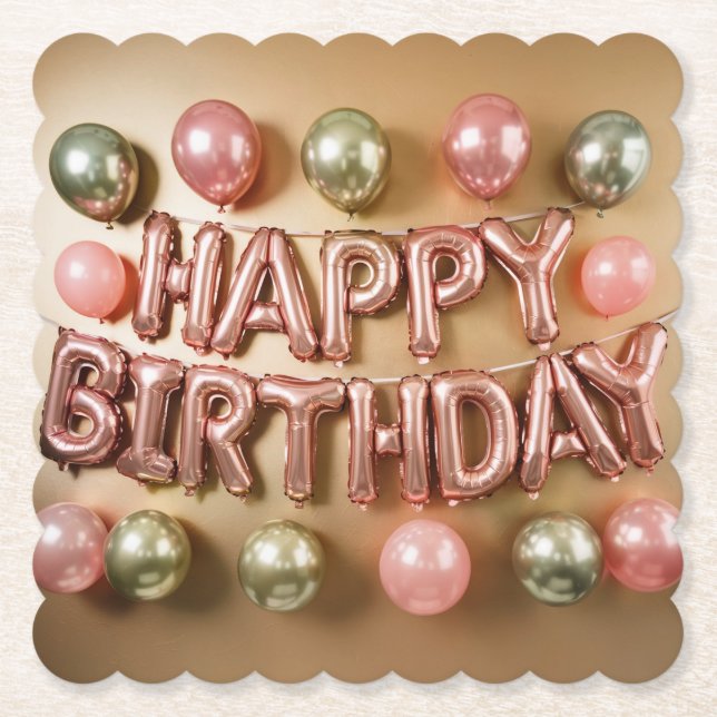 Happy Birthday Pink Gold Untersetzer Set (Vorderseite)