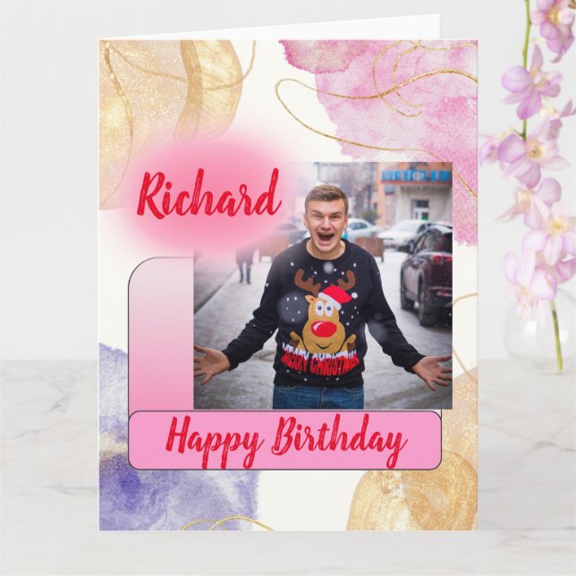 Happy Birthday Pink Gradient Moderne Hinzufügen Fo Karte (Orchidee)