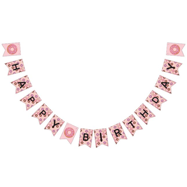 HAPPY BIRTHDAY Pink Iced Donuts Sweetest One Party Wimpelkette (Alle)