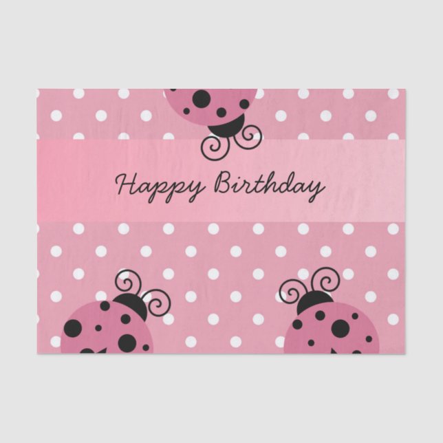 Happy Birthday Pink Ladybug Polka Dot Tissue Paper Seidenpapier (Vorderseite)