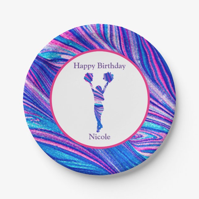 "Happy Birthday" Pink Lila Blue Pappteller (Vorderseite)