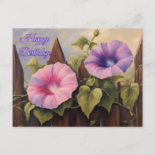 Happy Birthday Pink Lila Morning Glory Blume Postkarte