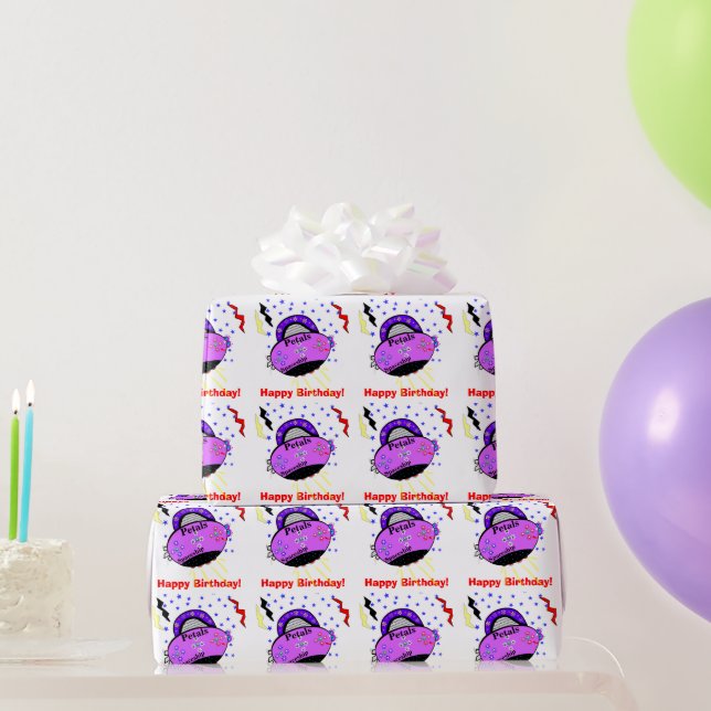 Happy Birthday Pink Lila Petals Raumschiff Geschenkpapier (Partygeschenke)