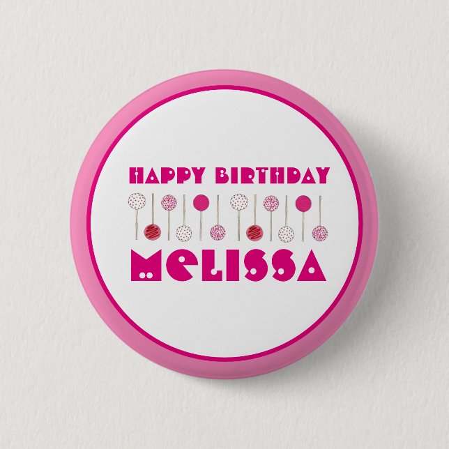 Happy Birthday Pink Mattiert Cake Pops Gastgeschen Button (Vorderseite)
