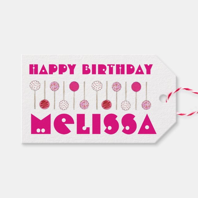 Happy Birthday Pink Mattiert Cake Pops Gastgeschen Geschenkanhänger (Vorderseite (Horizontal))