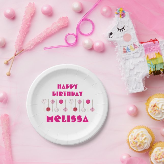 Happy Birthday Pink Mattiert Cake Pops Gastgeschen Pappteller (Party)