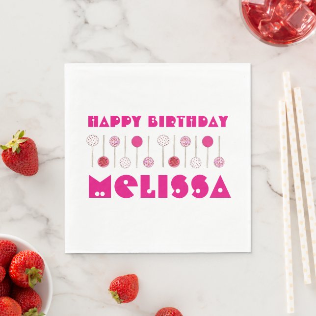 Happy Birthday Pink Mattiert Cake Pops Gastgeschen Serviette (Beispiel)