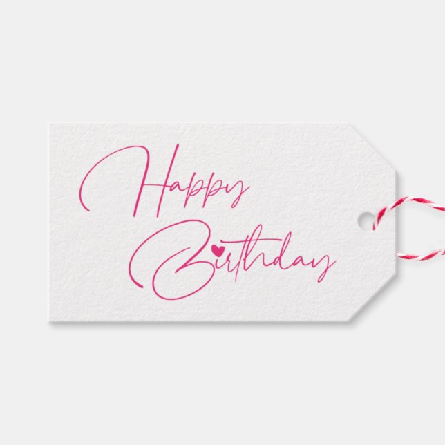 Happy Birthday Pink Moderne Kalligrafie Einfach Geschenkanhänger (Vorderseite (Horizontal))