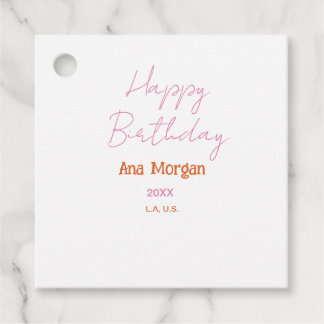 HAPPY BIRTHDAY PINK ORANGE NAME SIMPLE YEAR PLACE  GESCHENKANHÄNGER