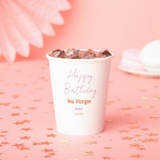 HAPPY BIRTHDAY PINK ORANGE NAME SIMPLE YEAR PLACE  PAPPBECHER