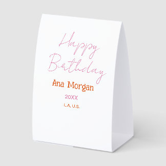HAPPY BIRTHDAY PINK ORANGE NAME SIMPLE YEAR PLACE  TISCHAUFSTELLER 