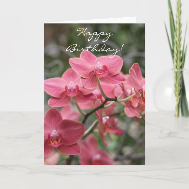 Happy Birthday Pink Orchid Blume Karte (Vorderseite)