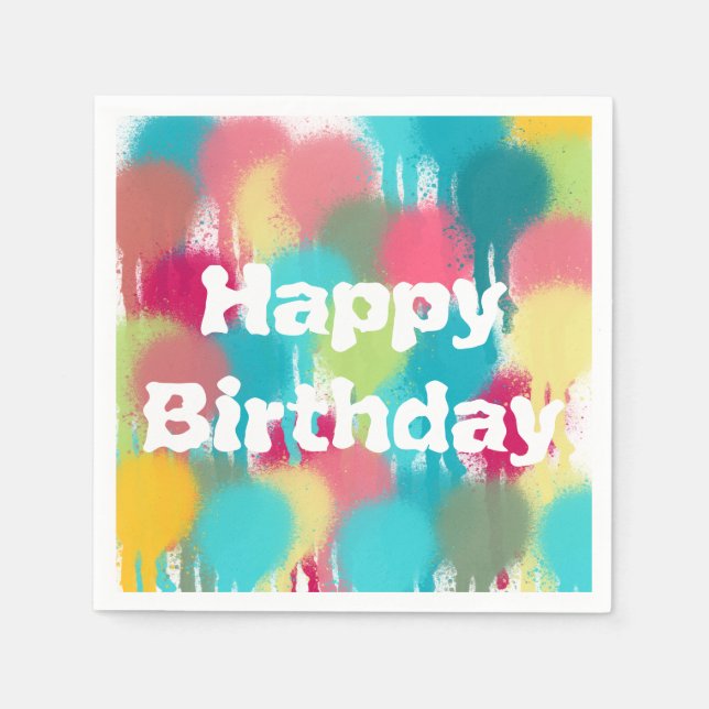 Happy Birthday Pink Paint Party Serviette (Vorderseite)