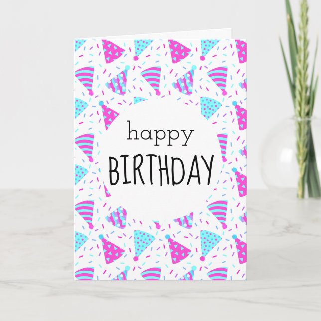 Happy Birthday Pink Party Hats Karte (Vorderseite)