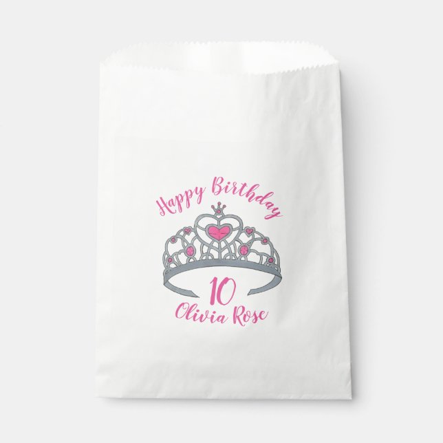 Happy Birthday Pink Princess Party Tiara Crown Geschenktütchen (Vorderseite)