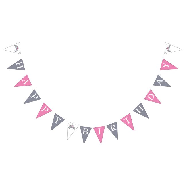 Happy Birthday Pink Princess Party Tiara Crown Wimpelkette (Alle)