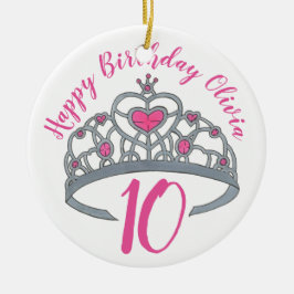Happy Birthday Pink Princess Tiara Crown Keramik Ornament